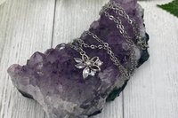 Rhinestone Flower Necklace, Floral Pendant Necklace, Minimalistic Necklace