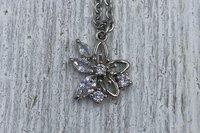 Rhinestone Flower Necklace, Floral Pendant Necklace, Minimalistic Necklace