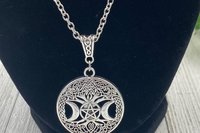 Triple Moon Pentacle Necklace, Witchy Necklace, Hecate Necklace, Tree of Life Necklace, Shield, Psychic Protection, Cham Necklace