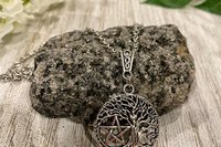 Triple Moon Pentacle Necklace, Witchy Necklace, Tree of Life Necklace, Handmade Necklace, Psychic Protection, Cham Necklace