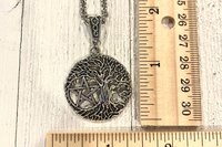 Triple Moon Pentacle Necklace, Witchy Necklace, Tree of Life Necklace, Handmade Necklace, Psychic Protection, Cham Necklace