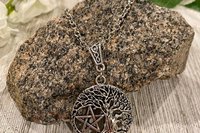 Triple Moon Pentacle Necklace, Witchy Necklace, Tree of Life Necklace, Handmade Necklace, Psychic Protection, Cham Necklace