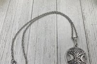 Triple Moon Pentacle Necklace, Witchy Necklace, Hecate Necklace, Tree of Life Necklace, Shield, Psychic Protection, Cham Necklace