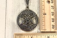 Triple Moon Pentacle Necklace, Witchy Necklace, Hecate Necklace, Tree of Life Necklace, Shield, Psychic Protection, Cham Necklace