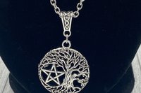 Triple Moon Pentacle Necklace, Witchy Necklace, Tree of Life Necklace, Handmade Necklace, Psychic Protection, Cham Necklace