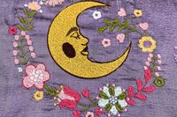 Embroidered Silk Floral Moon Altar Cloth, Traveling Altar Cloth, Portable Altar Cloth, Small Spaces Altar, Home Office Altar