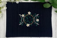 Embroidered Silk Triple Moon Altar Cloth, Altar Decor, Tarot Altar Cloth, Portable Altar Cloth, Small Spaces Altar, Home Office Altar