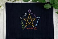 Embroidered Silk Elemental Pentacle Altar Cloth, Traveling Altar Cloth, Portable Altar Cloth, Small Spaces Altar, Home Office Altar