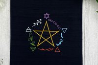 Embroidered Silk Elemental Pentacle Altar Cloth, Traveling Altar Cloth, Portable Altar Cloth, Small Spaces Altar, Home Office Altar