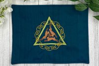 Embroidered Silk Three Hares Altar Cloth, Traveling Altar Cloth, Portable Altar Cloth, Small Spaces Altar, Home Office Altar