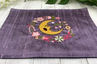 Embroidered Silk Floral Moon Altar Cloth, Traveling Altar Cloth, Portable Altar Cloth, Small Spaces Altar, Home Office Altar