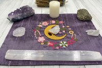 Embroidered Silk Floral Moon Altar Cloth, Traveling Altar Cloth, Portable Altar Cloth, Small Spaces Altar, Home Office Altar