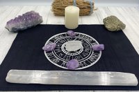 Embroidered Silk Wheel of Year Altar Cloth, Altar Decor, Tarot Altar Cloth, Tarot Cloth, Altar Mat, Portable Altar Cloth, Small Spaces Altar