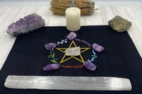 Embroidered Silk Elemental Pentacle Altar Cloth, Traveling Altar Cloth, Portable Altar Cloth, Small Spaces Altar, Home Office Altar