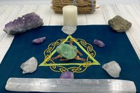 Embroidered Silk Three Hares Altar Cloth, Traveling Altar Cloth, Portable Altar Cloth, Small Spaces Altar, Home Office Altar