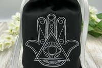 Hamsa Embroidered Silk lined Tarot Bag Keepsake Bag / Drawstring Bag / Jewelry Bag / Crystal Bag / Gift Bag / Tarot Pouch