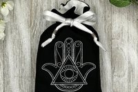 Hamsa Embroidered Silk lined Tarot Bag Keepsake Bag / Drawstring Bag / Jewelry Bag / Crystal Bag / Gift Bag / Tarot Pouch