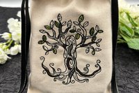 Tree Embroidered Silk lined Tarot Bag Keepsake Bag / Drawstring Bag / Jewelry Bag / Crystal Bag / Gift Bag / Tarot Pouch