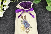 Floral Embroidered Silk lined Tarot Bag Keepsake Bag / Drawstring Bag / Jewelry Bag / Crystal Bag / Gift Bag / Tarot Pouch