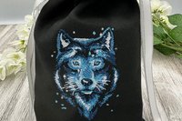 Wolf Embroidered Silk lined Tarot Bag Keepsake Bag / Drawstring Bag / Jewelry Bag / Crystal Bag / Gift Bag / Tarot Pouch