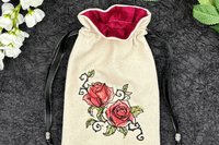 Rose Embroidered Silk lined Tarot Bag Keepsake Bag / Drawstring Bag / Jewelry Bag / Crystal Bag / Gift Bag / Tarot Pouch