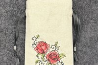 Rose Embroidered Silk lined Tarot Bag Keepsake Bag / Drawstring Bag / Jewelry Bag / Crystal Bag / Gift Bag / Tarot Pouch