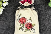 Rose Embroidered Silk lined Tarot Bag Keepsake Bag / Drawstring Bag / Jewelry Bag / Crystal Bag / Gift Bag / Tarot Pouch