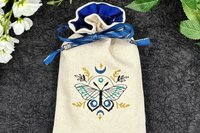 Moth Embroidered Silk lined Tarot Bag Keepsake Bag / Drawstring Bag / Jewelry Bag / Crystal Bag / Gift Bag / Tarot Pouch