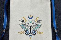 Moth Embroidered Silk lined Tarot Bag Keepsake Bag / Drawstring Bag / Jewelry Bag / Crystal Bag / Gift Bag / Tarot Pouch