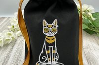 Bastet Embroidered, Silk lined Tarot Bag Keepsake Bag / Drawstring Bag / Jewelry Bag / Crystal Bag / Gift Bag / Tarot Pouch