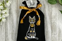 Bastet Embroidered, Silk lined Tarot Bag Keepsake Bag / Drawstring Bag / Jewelry Bag / Crystal Bag / Gift Bag / Tarot Pouch