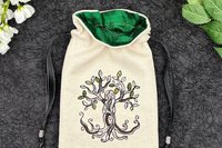 Tree Embroidered Silk lined Tarot Bag Keepsake Bag / Drawstring Bag / Jewelry Bag / Crystal Bag / Gift Bag / Tarot Pouch