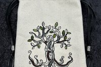 Tree Embroidered Silk lined Tarot Bag Keepsake Bag / Drawstring Bag / Jewelry Bag / Crystal Bag / Gift Bag / Tarot Pouch