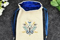 Moth Embroidered Silk lined Tarot Bag Keepsake Bag / Drawstring Bag / Jewelry Bag / Crystal Bag / Gift Bag / Tarot Pouch