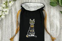 Bastet Embroidered, Silk lined Tarot Bag Keepsake Bag / Drawstring Bag / Jewelry Bag / Crystal Bag / Gift Bag / Tarot Pouch