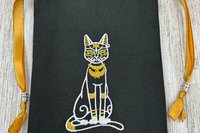 Bastet Embroidered, Silk lined Tarot Bag Keepsake Bag / Drawstring Bag / Jewelry Bag / Crystal Bag / Gift Bag / Tarot Pouch