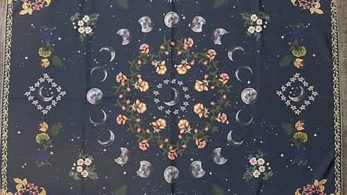 Floral Moon Phase Altar Cloth, Tarot Cloth, Altar Decor, Tapestry, Dice Mat, Centerpiece