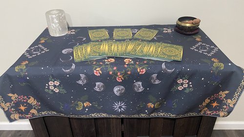 Floral Moon Phase Altar Cloth, Tarot Cloth, Altar Decor, Tapestry, Dice Mat, Centerpiece