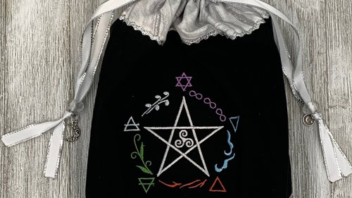 Elemental Pentacle Tarot Bag / Keepsake Bag / Drawstring Bag / Oracle Bag / Jewelry Bag / Crystal Bag / Gift Bag / Tarot Pouch / Herb Bag