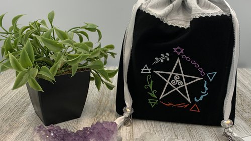 Elemental Pentacle Tarot Bag / Keepsake Bag / Drawstring Bag / Oracle Bag / Jewelry Bag / Crystal Bag / Gift Bag / Tarot Pouch / Herb Bag