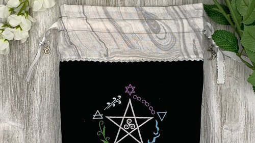 Elemental Pentacle Tarot Bag / Keepsake Bag / Drawstring Bag / Oracle Bag / Jewelry Bag / Crystal Bag / Gift Bag / Tarot Pouch / Herb Bag