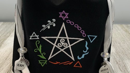 Elemental Pentacle Tarot Bag / Keepsake Bag / Drawstring Bag / Oracle Bag / Jewelry Bag / Crystal Bag / Gift Bag / Tarot Pouch / Herb Bag