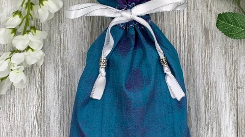 Silk & Silk Lined Tarot Bag, Teal and Pink/ Custom Tarot Pouch/ Keepsake Bag / Drawstring Bag / Oracle Bag / Crystal Bag / Tarot Pouch