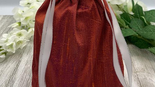 Silk & Silk Lined Tarot Bag, Orange and Purple / Custom Tarot Pouch/ Keepsake Bag / Drawstring Bag / Oracle Bag / Crystal Bag / Tarot Pouch