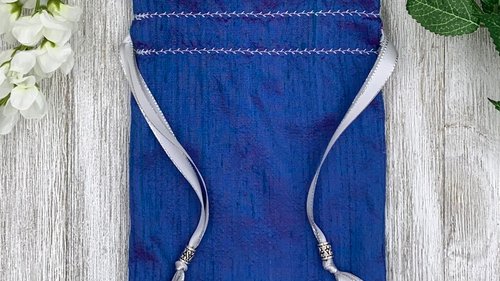 Silk & Silk Lined Tarot Bag, Blue and pink/ Custom Tarot Pouch/ Keepsake Bag / Drawstring Bag / Oracle Bag / Crystal Bag / Tarot Pouch