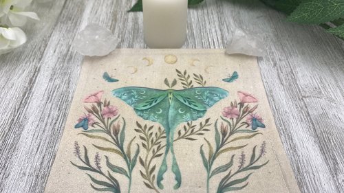 MINI Altar Cloth - Luna Moth Cream, Traveling Altar Cloth, Portable Altar Cloth, Small Spaces Altar, Home Office Altar