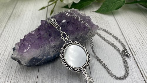 Silver Mirror Necklace, Protection Necklace, Wiccan jewelry, Witch necklace, Witchcraft jewelry, Pagan jewelry