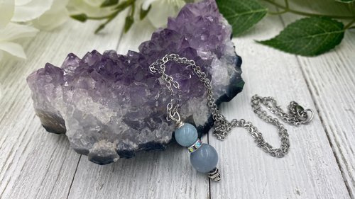 Angelic Connection Necklace, Anti -Anxiety Necklace, Psychic Connection Necklace, Angelite Aquamarine Necklace