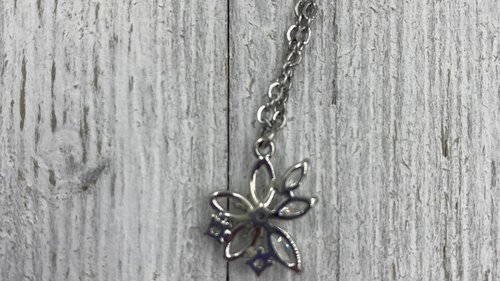 Rhinestone Flower Necklace, Floral Pendant Necklace, Minimalistic Necklace