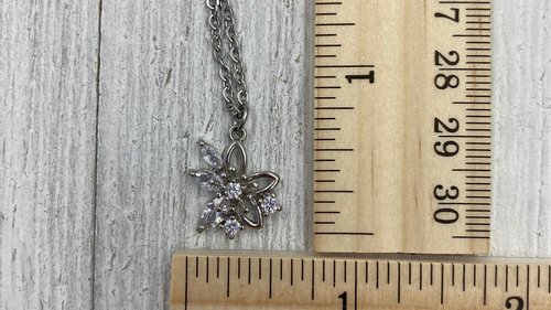 Rhinestone Flower Necklace, Floral Pendant Necklace, Minimalistic Necklace